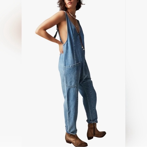 FREE PEOPLE High Roller Denim Jumpsuit Overalls - Picture 12 of 14